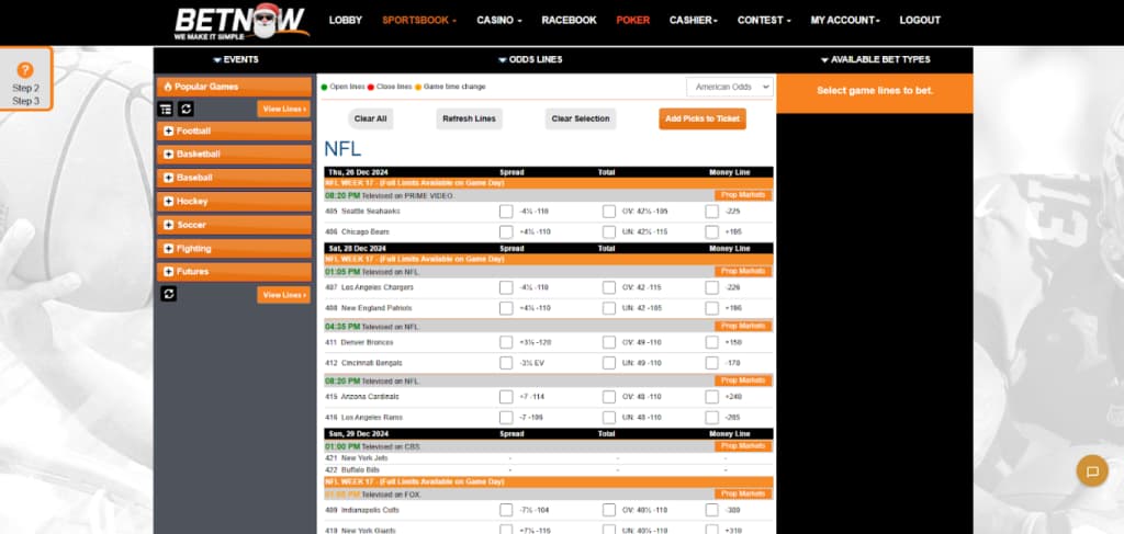 betnow NFL betting odds